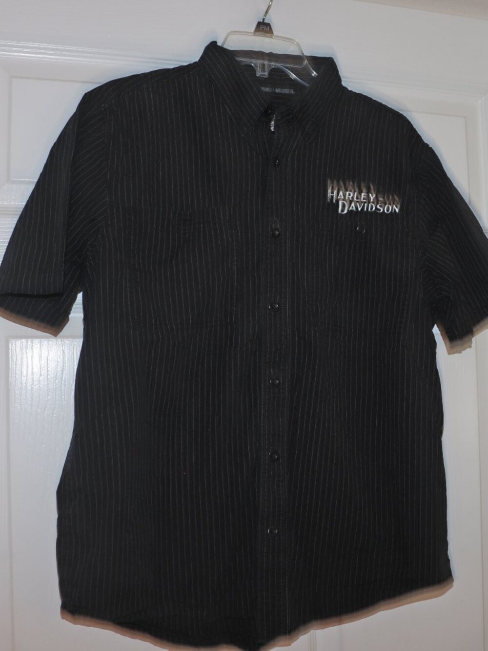 Harley Davidson Men's Black Pinstripe Button Down Shirt Medium